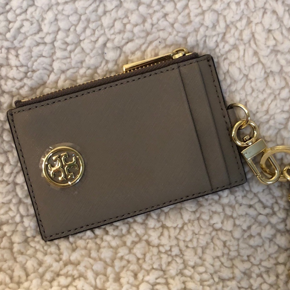 Tory Burch French Gray card case lanyard